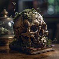 Old Skull on table. . photo