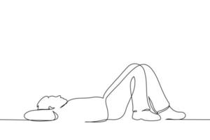 man lying on his back with his legs bent - one line drawing vector. concept to wallow, procrastinate, lie down vector