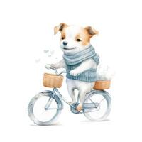 acuarela dibujado a mano ilustración de un linda dibujos animados adorable montando bicicleta en blanco antecedentes. generativo ai. foto