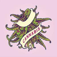 Cannabis bud sativa weed leaf plant swirl ribbon logo illustrations vector