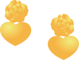 Gold  rose and heart  earring PNG