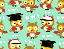 seamless pattern vector of cute owl cartoon with different cap