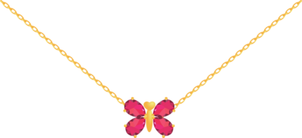vlinder goud ketting met rood edelsteen png