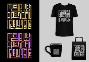 AI. Artificial Intelligence typography t-shirt , mug, tote bag, merchandise print design. Vector vintage illustration.