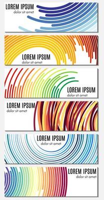 Set of six colorful abstract header banners with curved lines and place for text. Vector backgrounds for web design.