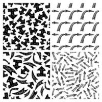 Seamless pattern with black hand drawn arrows. Set of four creative abstract backgrounds. Vector illustration