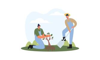 Flat design illustration tree planting vector