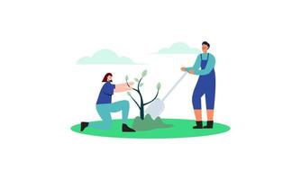 plano diseño ilustración árbol plantando vector