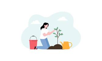 Flat design illustration tree planting vector