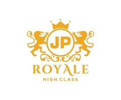 Golden Letter JP template logo Luxury gold letter with crown. Monogram alphabet . Beautiful royal initials letter. vector