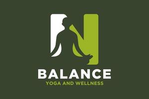 Vector N initial logo with yoga design concept.