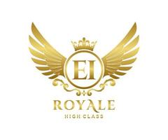 Golden Letter EI template logo Luxury gold letter with crown. Monogram alphabet . Beautiful royal initials letter. vector