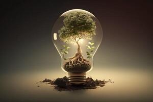 Tree in light bulb. Clean energy symbol. Environmental conservation. Ecological Concept. photo