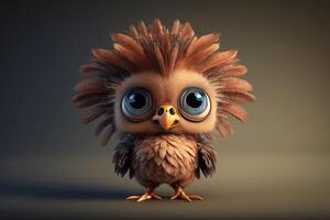 AI Generated 3D Cute little turkey kawaii character. Feathered realistic poult with big eyes. photo