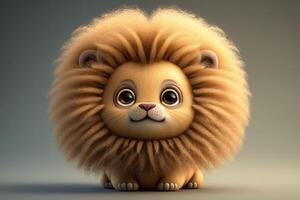 3D Cute little lion kawaii character. Fluffy realistic cub with big eyes. photo