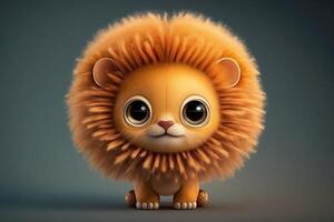 AI Generated 3D Cute little lion kawaii character. Fluffy realistic cub with big eyes. photo
