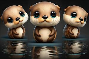 3D Cute smile little otter kawaii character. Realistic otter with big eyes. photo