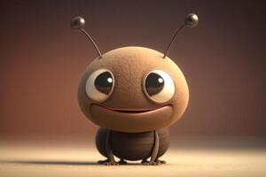 3D Cute smile little ant kawaii character. Realistic ant with big eyes. photo