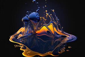 Colored floating liquid dark navy blue background. photo