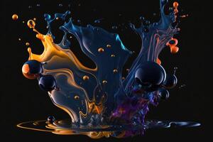 Colored floating liquid dark navy blue background. photo