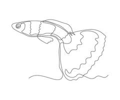 abstract Goldfish, Aquarium Fish Guppy Continuous One Line Drawing vector