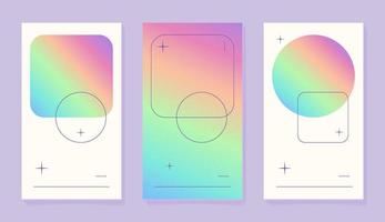 Set of Holographic poster templates with geometric shapes. Modern abstract gradients backgrounds. Good for social media posts, cover, stories. vector