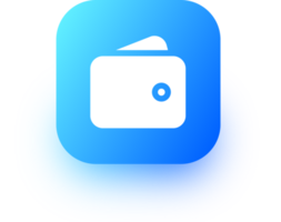 Wallet icon in square gradient colors. Finance signs illustration. png