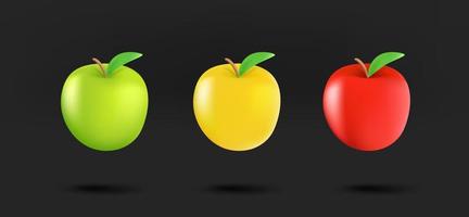 Different apple icons collection. 3d vector isolated on black background