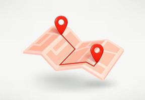 Paper map with the way coordinates. 3d vector illustration