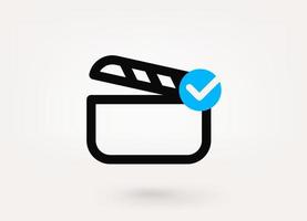 Cinema clapper pictogram with approve check mark. Linear vector linear icon