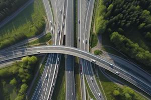 Highway junction from aerial view photo