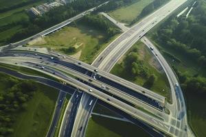 Highway junction from aerial view photo