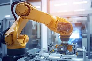 industrial machine robot, smart modern factory automation using advanced machines, industrial 4.0 manufacturing process photo