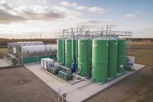 Green Hydrogen renewable energy production facility - green hydrogen gas for clean electricity solar and windturbine facility photo