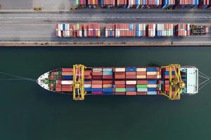 Aerial view container ship in port at container terminal port photo