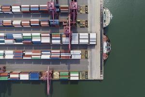 Aerial view container ship in port at container terminal port photo