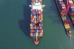 Aerial view container ship in port at container terminal port photo