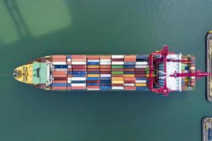 Aerial view container ship in port at container terminal port photo