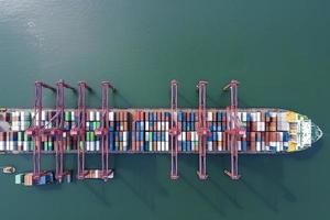 Aerial view container ship in port at container terminal port photo