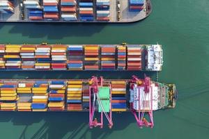 Aerial view container ship in port at container terminal port photo