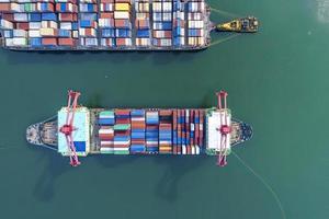 Aerial view container ship in port at container terminal port photo