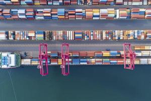 Aerial view container ship in port at container terminal port photo