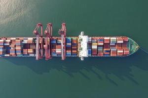 Aerial view container ship in port at container terminal port photo