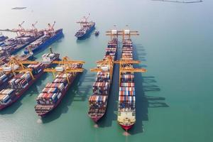 Aerial view container ship in port at container terminal port photo