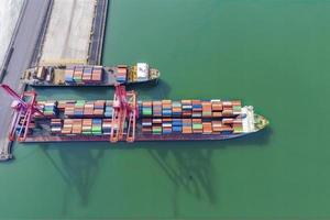 Aerial view container ship in port at container terminal port photo