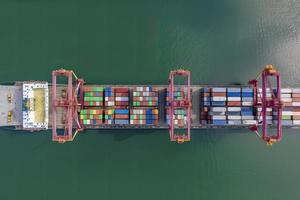 Aerial view container ship in port at container terminal port photo