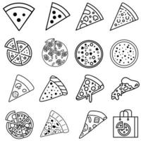 Pizza icono vector colocar. pizzería ilustración firmar recopilación. rápido comida símbolo. comida logo.