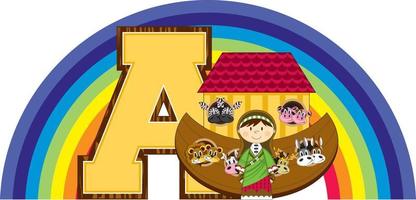 A is for Ark - Noah Alphabet Learning - Biblical Educational Illustration vector