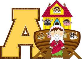 A is for Ark - Noah Alphabet Learning - Biblical Educational Illustration vector