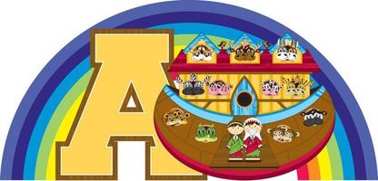 A is for Ark - Noah Alphabet Learning - Biblical Educational Illustration vector